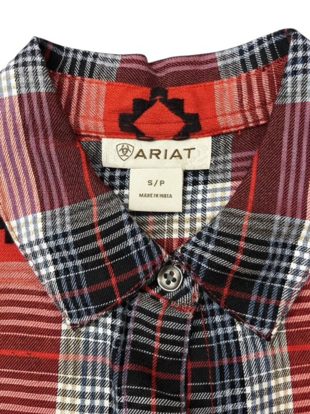 Ariat "Etna" Embroidered Aztec Plaid Flannel Button-Up Shirt Women’s Size Small - Picture 4 of 8